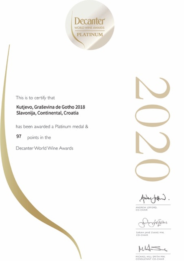 decanter 2020 paltina za Graševina de Gotho berba 2018
